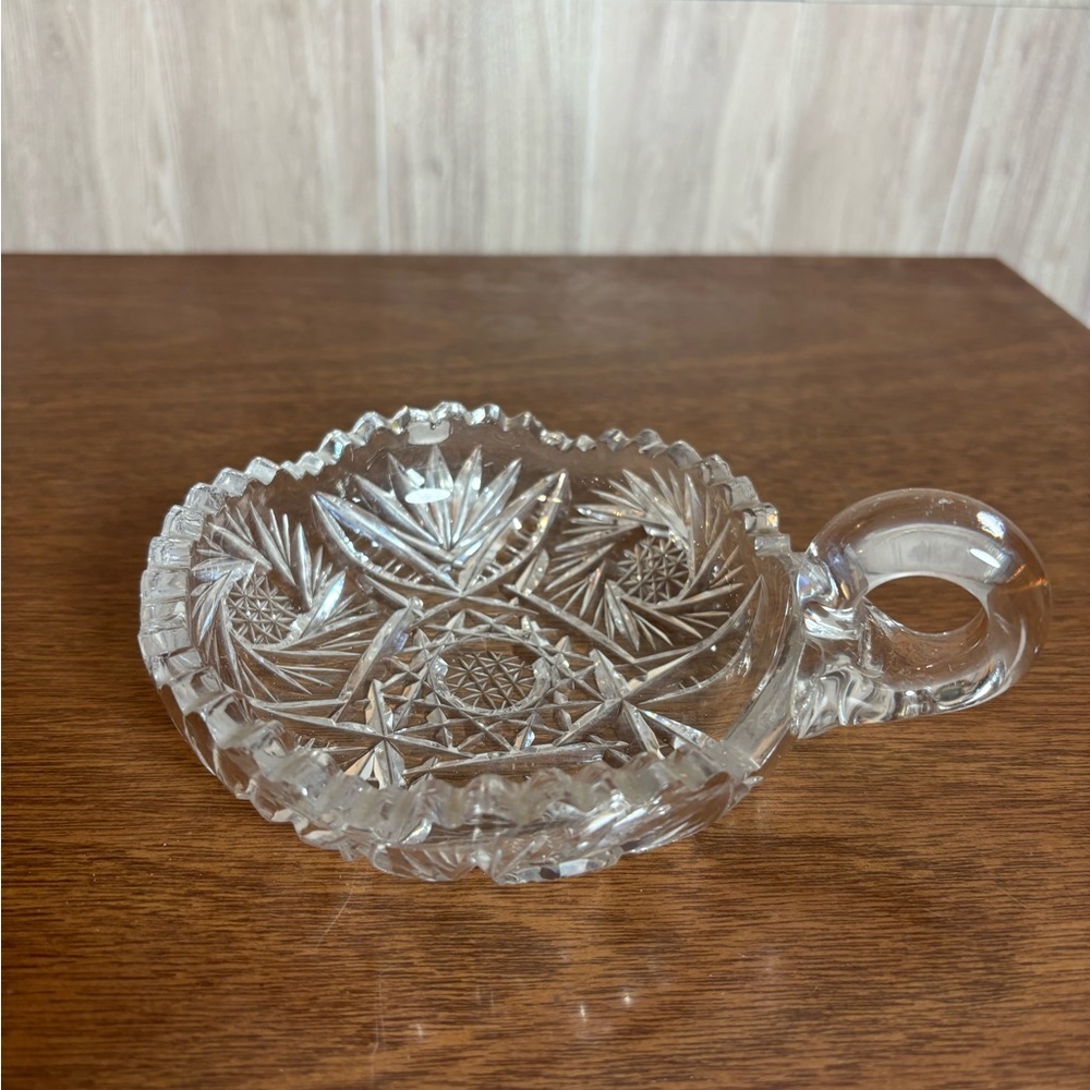 American Brilliant Period Cut Crystal Handled Candy Dish